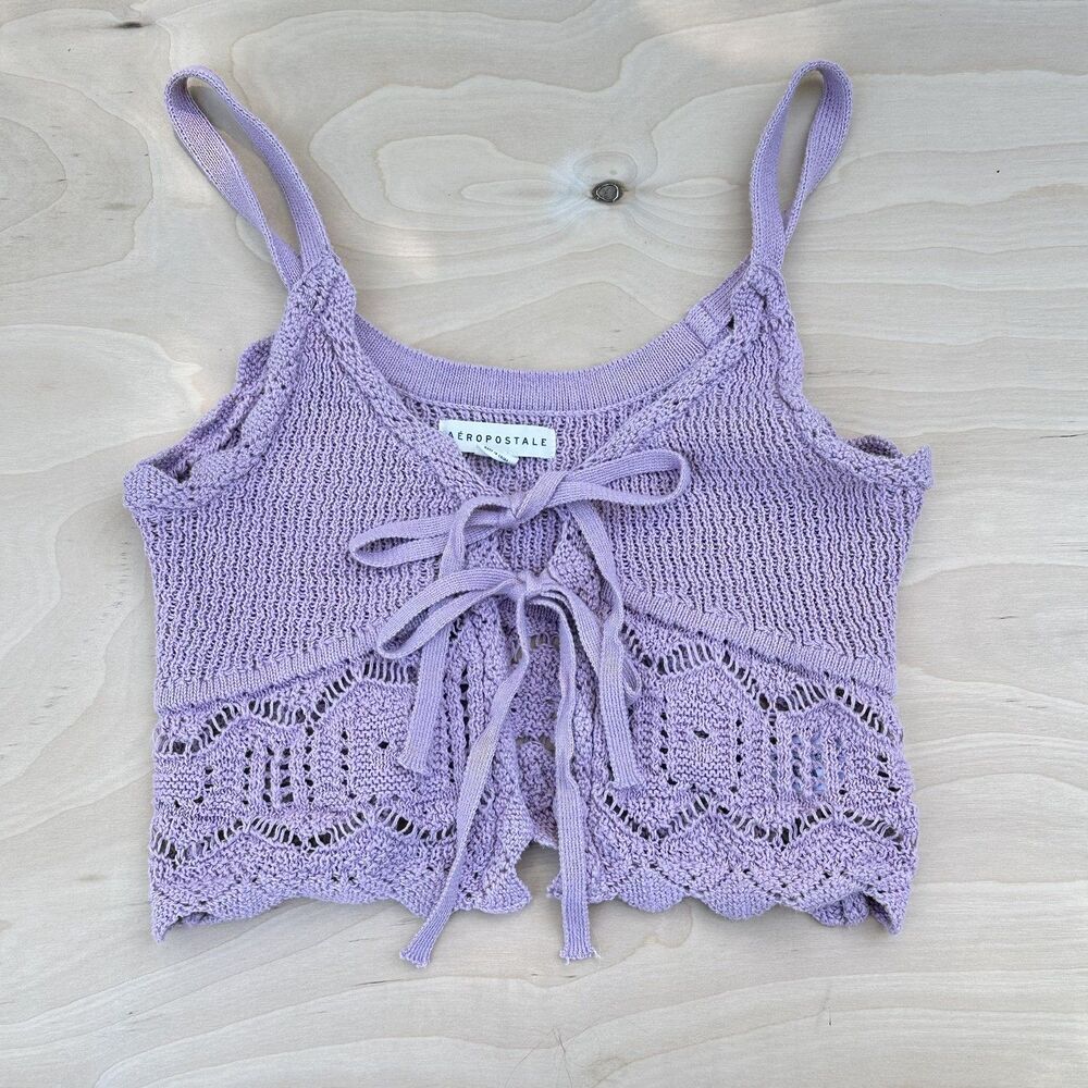 Aeropostale Lavender Crochet- Knit Cropped Cami with Double Front Ties XS